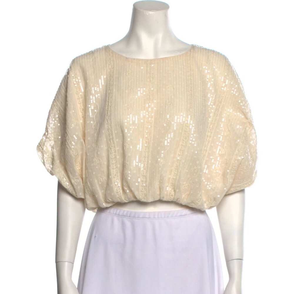 ENDLESS ROSE Sequin Bateau Crop Top Size S - Ivory Sequin